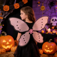 Ailes de fée scintillantes roses à fleurs et papillons pour enfants, idéales pour les fêtes d'anniversaire des filles, accessoires de déguisement, ailes d'ange ODM/OEM