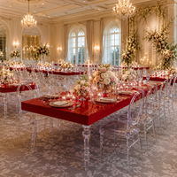 Nouvelle table de banquet rectangulaire en acrylique rouge transparente avec cristaux pour mariage, idéale pour la décoration d'événements et de réceptions.