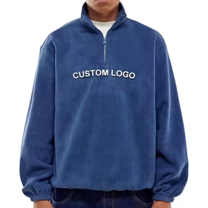 Sweat à capuche personnalisé 100% coton en gros pour hommes à manches longues fermeture éclair quart léger <span class=keywords><strong>col</strong></span> <span class=keywords><strong>polo</strong></span> décontracté surdimensionné pull à capuche - Product Image 2
