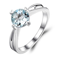 Bague de fiançailles en argent sterling 925 avec pierre unique ronde en aquamarine, bijoux en argent et aquamarine
