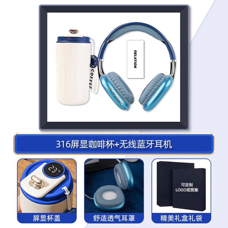 [316 Coffee Cup Headphones] Blue Two-Piece Set