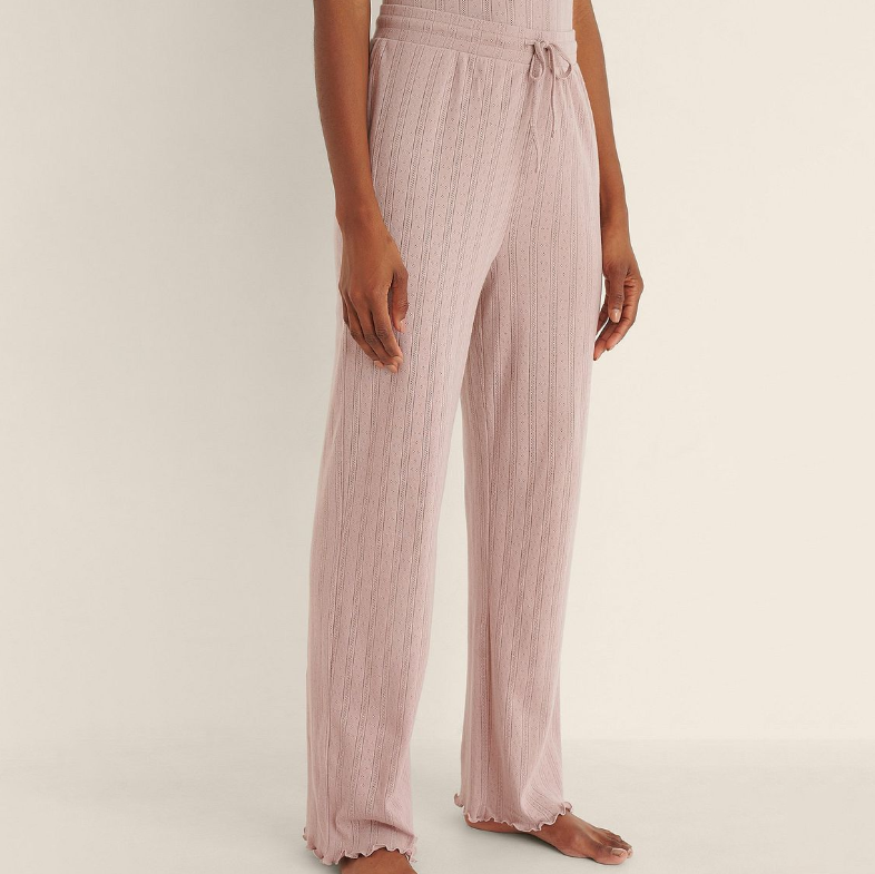 Factory Direct Sale High Quality Straight Leg Bottoms Solid Color Plain 100%cotton Pointelle Soft Stringy Selvedge Women Pants