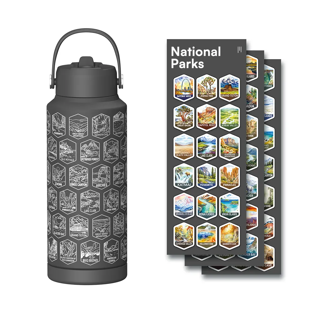 Customized 32oz Water Bottle National Parks of the USA Bucket List Travel Water Bottle with Waterproof Stickers and Straw