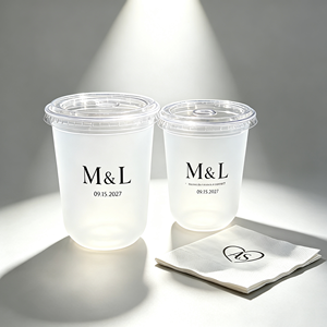 Gobelets en plastique transparent jetables de 500 ml, robustes et de qualité alimentaire, pour dégustation de vin, jus, crème glacée, fruits, avec serviette, pour fêtes - Product Image 1