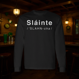 Maglietta a Maniche Lunghe Unisex con Scritta 'Slainte Irish Cheers', Girocollo, per Adulti, Promozionale - Product Image 3