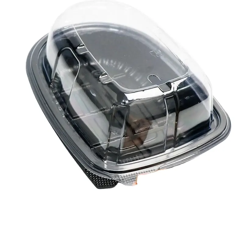 Recipiente plástico descartável preto para frango assado e peru, caixa para micro-ondas com tampa transparente para pratos e tigelas