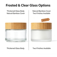 Pot en verre avec couvercle en bambou écologique, pot en verre transparent givré à paroi épaisse pour crème pour le visage, beurre corporel, emballage cosmétique, logo personnalisé