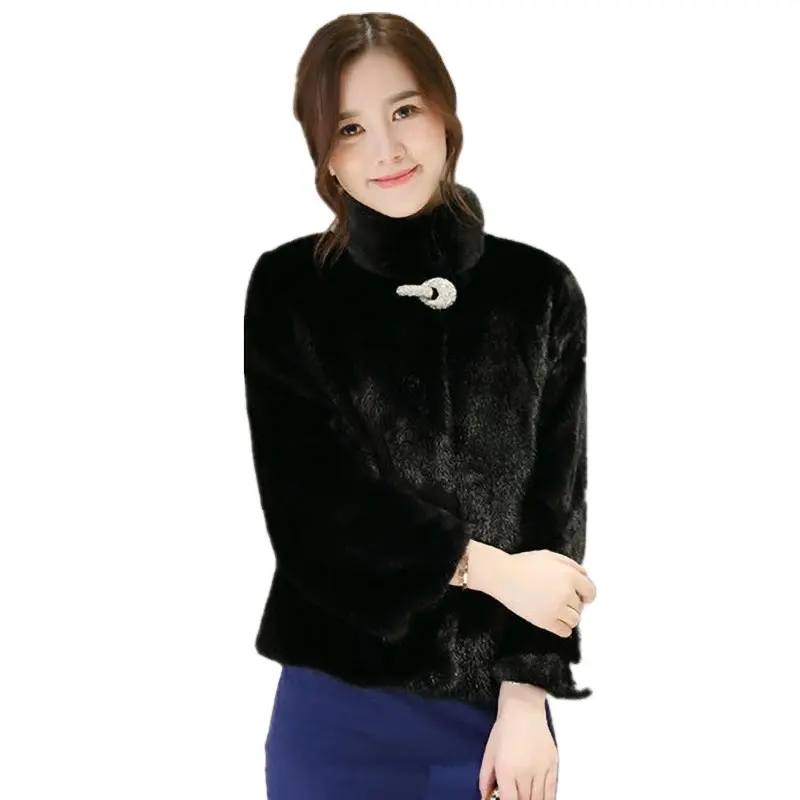 Korean Style Winter Ladies Jacket Faux Fur Coat Mink Fur Collar Short Women's Coat