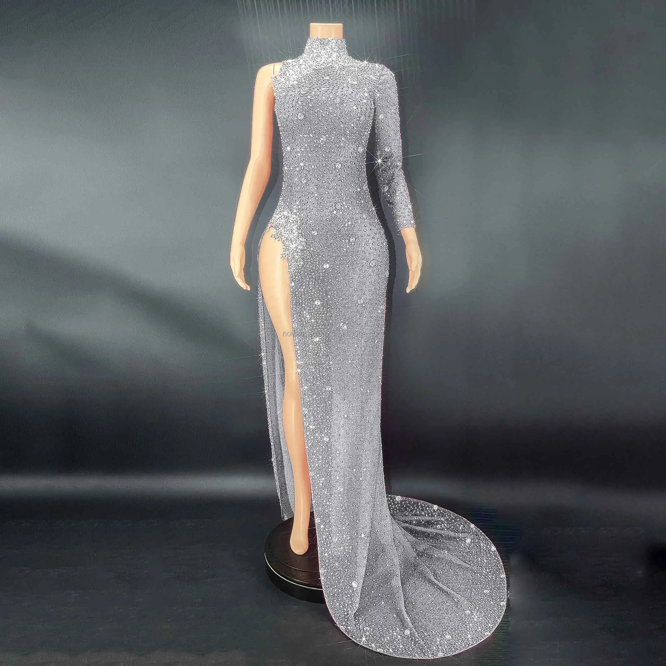 NOVANCE Y2597 new product ideas 2022 glittering rhinestones graceful long tail grey ball room dress evening dress elegant dress