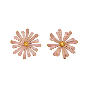 Boucles d'oreilles clous pour femmes, design fleur rose, en acier inoxydable 316L, plaqué or PVD, durables et résistantes - Product Image 2