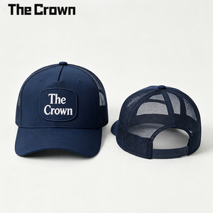 Casquette Trucker Bleu Marine Personnalisée de Haute Qualité avec Patch Tissé, Snapback, Dos en Maille et Visière Courbe, Logo Brodé – Vente en Gros - Product Image 3