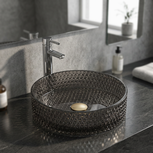 Lavabo de Vidrio Moderno Redondo Sobre Encimera, Lavabo de Vidrio para Baño, Lavabo para Encimera de Baño - Product Image 3