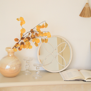 Small Size <strong>Circle</strong> Floral Vintage <strong>White</strong> Metal Wall <strong>Mirror</strong> - Product Image 3