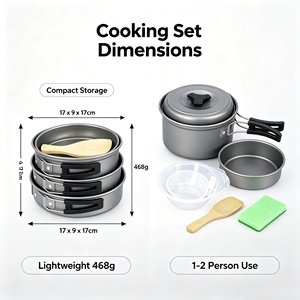 <span class=keywords><strong>Set</strong></span> di pentole da campeggio all'aperto, <span class=keywords><strong>set</strong></span> da cucina pieghevole portatile in lega di alluminio con borsa a rete per escursioni, picnic e viaggi - Product Image 2
