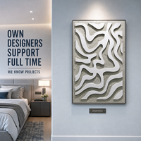 Art mural abstrait 3D multicouche en PVC, motif labyrinthe ondulé blanc et gris, avec cadre noir, pour hôtels, restaurants, murs d'accentuation, personnalisable en gros