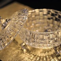 Pot à bonbons en verre cristal sans plomb, de luxe européen, gaufré, avec couvercle à bascule, sucrier, base trépied, boîte à bijoux décorative vintage