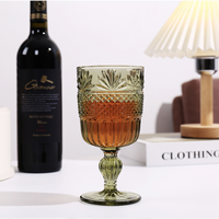 Verres à vin vintage, gobelets à pied, style rétro européen, 300 ml, verre à vin transparent gaufré pour la table et la décoration de la salle à manger