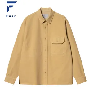 定制刺绣设计男士重量级棉钻面料无衬里服装染色衬衫夹克，带一个胸袋