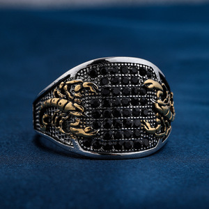 Accesorios de moda minimalistas nórdicos anillo de acero inoxidable de diamante negro de escorpión Retro personalizado europeo y americano - Product Image 5