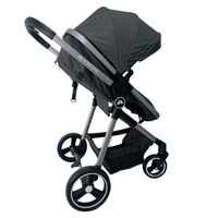 Poussette Bébé Espagnole de Meilleure Qualité 2-en-1 Pliage Ultra Compact Poignée à Levier Unique Harnais avec Barre Amovible Grise