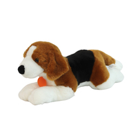 Peluche réaliste de beagle couché, jouet en peluche de chiot en gros, coton PP, en stock, OEM personnalisé, cadeau pour enfants