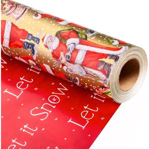 Papel de regalo navideño Burymento de 17 pulgadas x 32.8 pies, diseño reversible de Papá Noel, papel de regalo para manualidades navideñas - Product Image 1