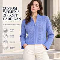 Cardigan personnalisé pour femme, à col montant, entièrement zippé, en maille torsadée, ajouré, à manches longues, court, pour le printemps et les tenues décontractées