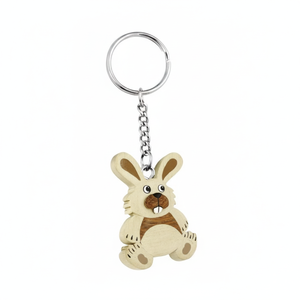 Portachiavi in legno a forma di coniglio, mini ciondolo animale carino con anello in argento - Product Image 2