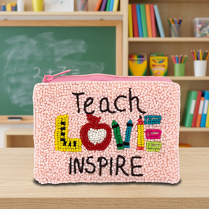กระเป๋าใส่เหรียญปักลายแฟชั่นทำมือประดับลูกปัด ซิปปิด ทรงสี่เหลี่ยม  ลาย Teach Love Inspire ใช้ได้ทุกวัน - Product Image 2