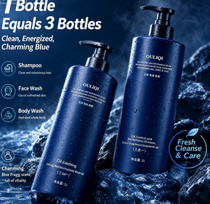 Gel lavant 3-en-1 bleu parfumé pour cheveux, corps et visage, contrôle du sébum, parfum frais, flacon pompe 1 L - Product Image 5