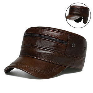 Customized High Quality Luxury Vintage Genuine Leather <b>Hat</b> Unisex Casual Solid Color Warm Winter Leisure <b>Flat</b> Top Adjustable - Product Image 4