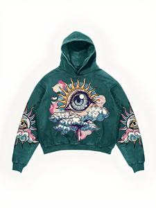 All'ingrosso felpa Vintage in cotone personalizzato da uomo con stampa angosciata con cerniera Streetwear stagione invernale con colletto lavato con cappuccio - Product Image 3