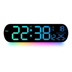 Horloge murale LED grande taille Huayang 6651R avec lumière ambiante RGB, télécommande, double alarme et fonction DST pour salon et décoration intérieure - Product Image 5