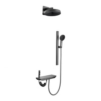 Système de baignoire et de douche à LED mural Pluie thermostatique multifonctionnelle avec mélangeur chaud et froid Ensemble de pommeau de douche à panneau en laiton