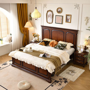 <span class=keywords><strong>Lit</strong></span> vintage en <span class=keywords><strong>bois</strong></span> massif avec grande tête <span class=keywords><strong>de</strong></span> <span class=keywords><strong>lit</strong></span> élégamment sculptée pour créer une atmosphère <span class=keywords><strong>de</strong></span> chambre à coucher classique et confortable - Product Image 2