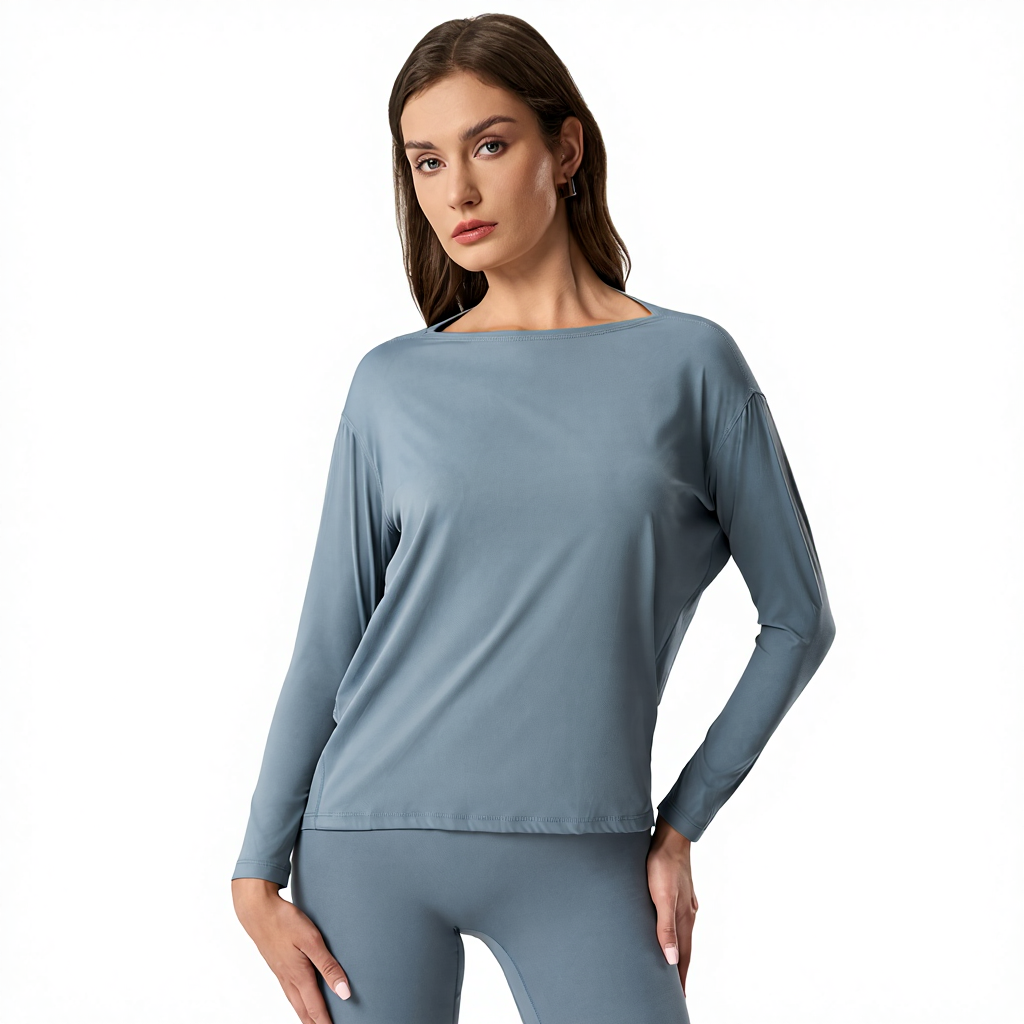 Cross-border New Style Loose Breathable Nude-feel Yoga Nine Quarter Sleeve for Solid Women's Casual Versatile Fitness Top
