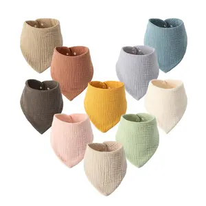Baby cotton gauze triangle towel Baby soft skin pure color button saliva towel baby water absorption and breathable bib