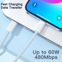 Câble de données USB-C PD tressé en nylon 1M 60W 3A pour iPhone 17 16 15 Pro, charge rapide, vente en gros