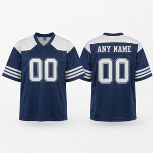 Maillot de football américain personnalisé bleu marine respirant imprimé à manches courtes en mesh – Tenue d'équipe pour le jour du match et vêtements de supporter - Product Image 4