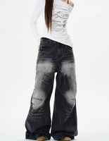 Jean en denim foncé coupe droite ample style rétro américain, marque streetwear vintage, taille mi-haute décontractée pour femme, idéal pour l'été