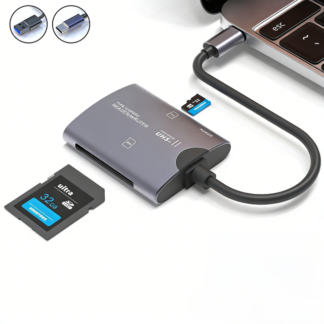 OTG USB 3.0 Card Reader SD+TF+USB Type-C External Aluminum Alloy All-in-One for Phone, Laptop,Digital Camera,Camera Memory Card