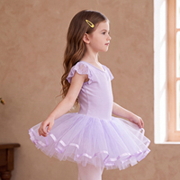 Maillot de Ballet para Niñas con Encaje, Parches, Mangas con Volantes y Ribete de Satén, Disfraz para Actuaciones Escénicas y Danza Diaria