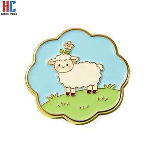 Épinglette en émail mignonne en forme de mouton avec fleur sur la tête, style Kawaii, fabrication sur mesure, 20 ans d'expérience en usine, badge animal - Product Image 3