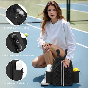 Quilted Pickleball Backpack With Paddle Slot Shoe Holder Large Tote Adjustable Strap Sports Bag for Outdoor Tennis <b>Badminton</b> - Product Image 2