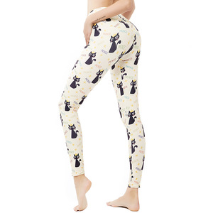 Leggings moulants à imprimé numérique de dessin animé, motif chat noir mignon, taille plus, longueur 9 minutes, HC-6046 - Product Image 4