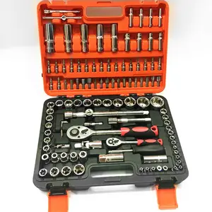 108 Piece Plastic Tool Box Storage Case1/4 1/2 Inch Combination Package Mixed Hand Kits Socket Wrench Auto Repair Tool Set
