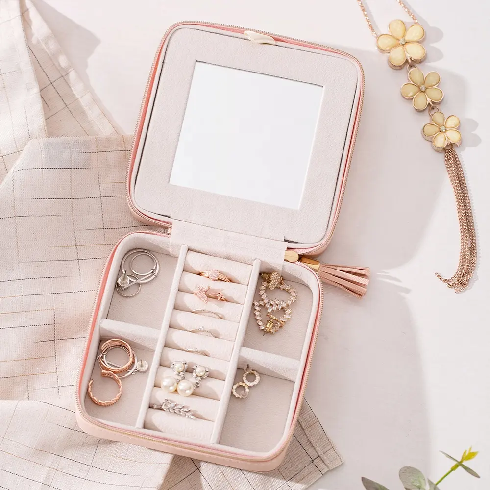 Earring Ring Necklace Storage Organizer Mini Organizer Portable Display Necklace Storage Case Small Leather Travel Jewelry Box