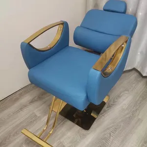 Nordic salon furniture simple stainless steel reclining styling chair blue barber chairs for beauty salon