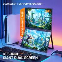 Moniteur portable double écran 18,5 pouces 1080p IPS USB-C 120Hz, design pliable empilable, Plug & Play, compatible VESA, haut-parleur intégré