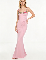 Robe longue corset rose sans col à imprimé floral vintage, idéale pour les soirées et les fêtes, vente en gros, fabrication B2B, directement de l'usine.